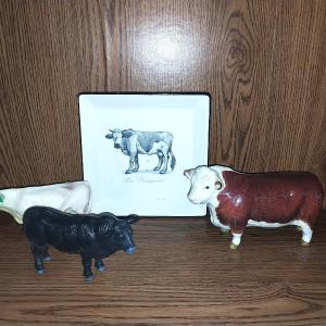 Photo of COW FIGURINES AND COW PLATE