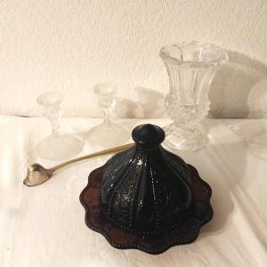 Photo of NICE COLORED CANDY DISH WITH LID-CANDLE HOLDERS-GLASS VASE