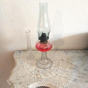 Photo of GLASS OIL LAMP AND BUD VASE