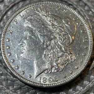 Photo of 1896-P AU CONDITION/CLEANED MORGAN SILVER DOLLAR (COIN #6) AS PICTURED.