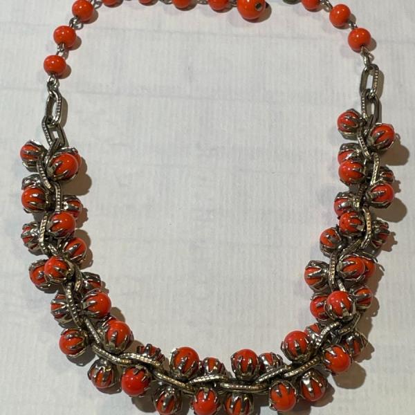 Photo of Vintage Very Small Size 14" Long Coral Bead Necklace Preowned from an Estate as 