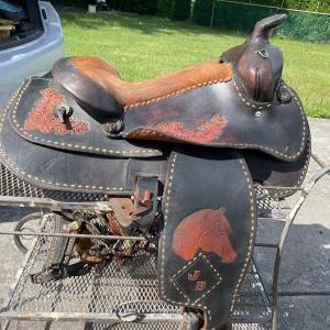 Photo of Vintage/Antique "JB" All Leather Horse Riding Saddle Probably Custom-Made Preown