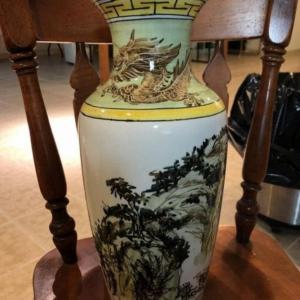 Photo of Vintage Nancy Pew Hand Painted Vintage Stoneware Pottery Vase 17” Tall Scarce 