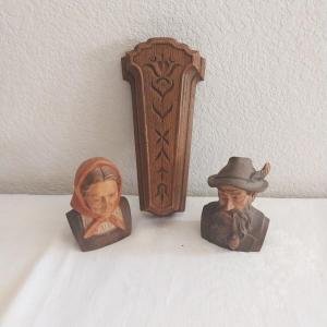Photo of WOODEN CARVED FIGURINES AND WALL POCKET