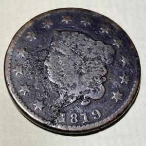 Photo of 1819 CIRCULATED CONDITION POROUS/PITTED LARGE CENT AS PICTURED.