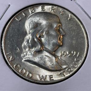 Photo of 1959-D BU FULL BELL LINES FRANKLIN SILVER HALF DOLLAR AS PICTURED.