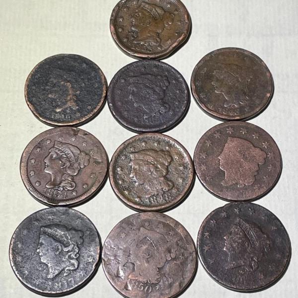 Photo of LOT OF (10) CIRCULATED CONDITION U.S. LARGE CENTS PREOWNED FROM AN ESTATE AS PIC
