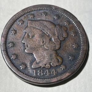 Photo of 1844 CIRCULATED CONDITION U.S. BRAIDED HAIR LARGE CENT AS PICTURED.
