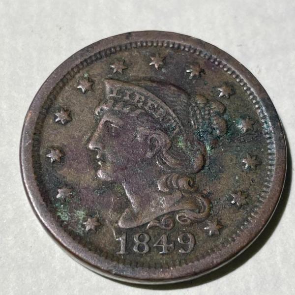 Photo of 1849 CIRCULATED CONDITION U.S. BRAIDED HAIR LARGE CENT AS PICTURED.