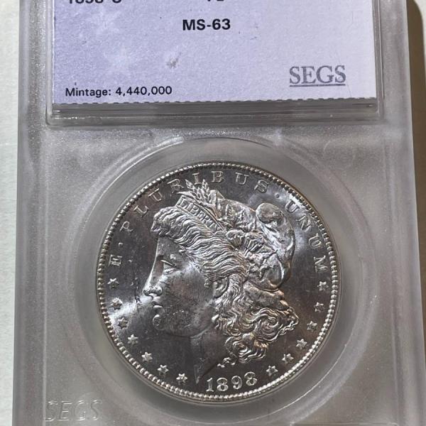 Photo of SEGS CERTIFIED 1898-O MS63 PROOF LIKE MORGAN SILVER DOLLAR AS PICTURED. SCARCE "