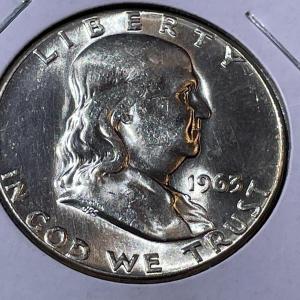 Photo of 1963-P BU CONDITION FRANKLIN SILVER HALF DOLLAR AS PICTURED.