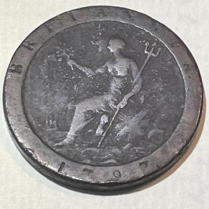 Photo of Great Britain 1797 Penny Coin George III Penny/Cartwheel Coin #1 as Pictured.