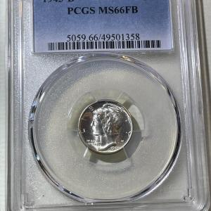 Photo of PCGS CERTIFIED 1945-D MS66 FULL BANDS WHITE MERCURY SILVER DIME AS PICTURED.