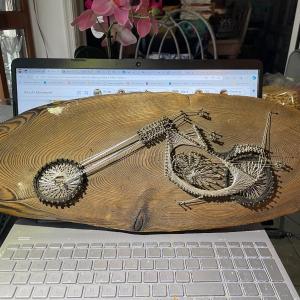 Photo of Vintage Mid-Century Motorcycle Wire Artwork Plaque 21" Long in Good Preowned Con
