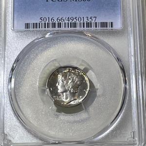 Photo of PCGS CERTIFIED 1939-P MS66 SUPERB TONED MERCURY SILVER DIME AS PICTURED.