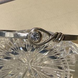 Photo of Vintage Sterling Silver CZ Standard Size Bangle Bracelet that Opens at the CZ in