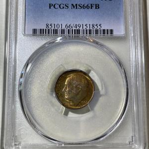 Photo of PCGS CERTIFIED 1952-D MS66 FULL BANDS SUPERB TONED ROOSEVELT SILVER DIME AS PICT