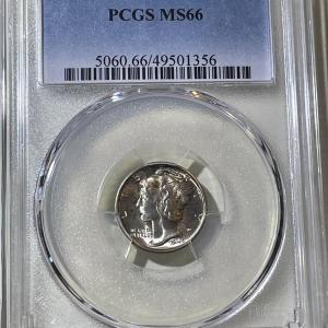 Photo of PCGS CERTIFIED 1945-S MS66 SUPERB TONED MERCURY SILVER DIME AS PICTURED.