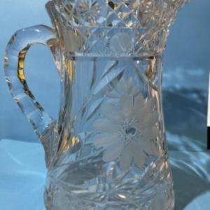 Photo of Vintage 20th Century Etched Glass Crystal PITCHER Approx 7" Tall in Good Preowne