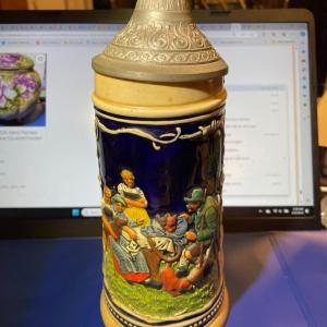 Photo of VINTAGE MARZ REMY BEER STEIN WITH LID #2863 FAMILY GATHERING 9" TALL IN GOOD PRE