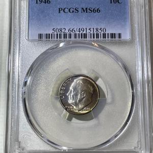 Photo of PCGS CERTIFIED 1946-P MS66 SUPERB TONED ROOSEVELT SILVER DIME AS PICTURED.