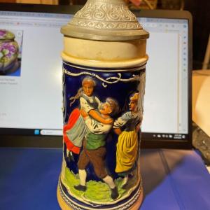 Photo of VINTAGE MARZ REMY BEER STEIN WITH LID #2026 No. 19 DANCING FRAULEINS 9" TALL IN 