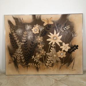Photo of LOT 1G: Large Framed Earth Tone Flower Painting Signed Mitchel