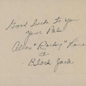 Photo of Allan "Rocky" Lane signed note