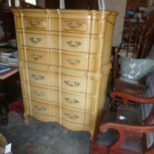 Photo of French Provincial Tallboy Dresser with Glass Top- Approx 57" Tall