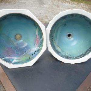 Photo of Pair of Hand Painted Sinks by NC Artist Gordon Batten- Signed and Dated 1994