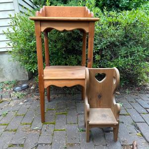 Photo of LOT 128W: Beautiful Wooden Side Table w/ Doll Chair