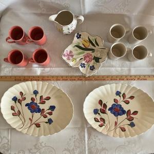 Photo of Lot of Corningware mugs and hand painted pottery