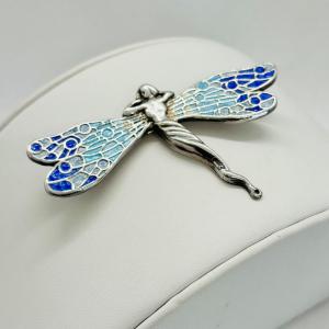 Photo of LOT 144: Big Beautiful Art Deco Sterling Silver (925) Enameled Dragon Fly Lady -