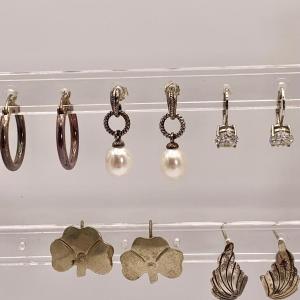 Photo of LOT:170: Silver 925 Earring Lot Incuding a Pair of Cultured Pearls and More