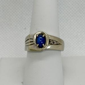 Photo of LOT 123: White Gold Blue Star Sapphire Ring w/Diamond Chip Accents, 10K, Tw 6.7g
