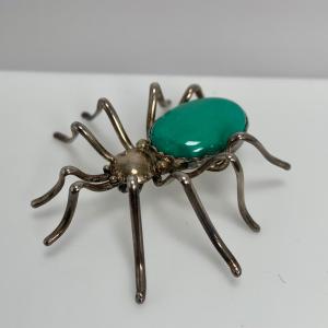 Photo of LOT:51: Vintage Turquoise Navajo Spider Brooch Signed E Spencer Sterling 2.5" lo