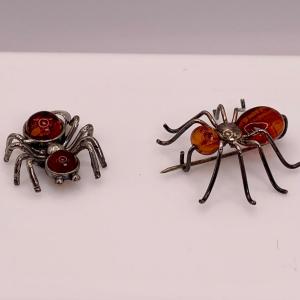 Photo of LOT52: Vintage 925 Sterling Silver and Amber Spider Pins