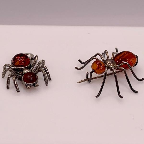 Photo of LOT52: Vintage 925 Sterling Silver and Amber Spider Pins