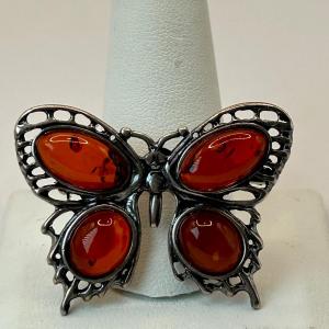 Photo of LOT 75: Vintage Sterling Silver Amber Butterfly Pin
