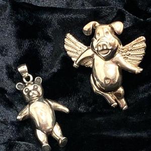 Photo of LOT 98: Sterling Teddy Bear Pendant with Movable Arms and Legs and When Pigs Fly