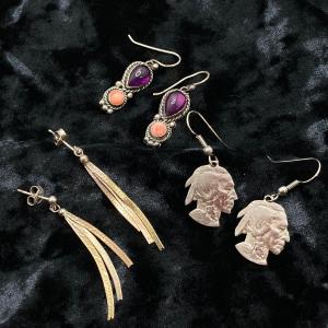 Photo of LOT 95: Silver Earrings Collection - Amethyst & Coral, Tri-Color Chain Dangle an