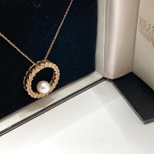 Photo of LOT 86: Gold Necklace with Diamond and Cultured Pearl Circle Pendant - 10KT, TW 