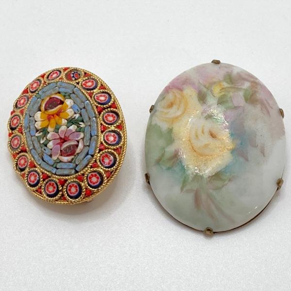 Photo of LOT 88: Antique Brooches - Italian Mosiac and Hand Painted Porcelain