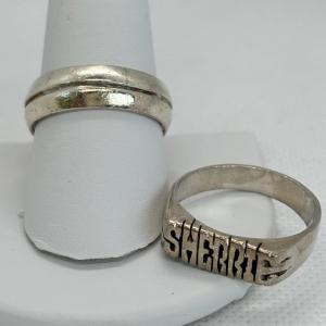 Photo of LOT 115: Sterling Silver Rings (925) Tw 10.9g, Band sz.9, "Sherrie" sz.10