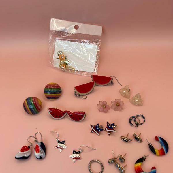 Photo of LOT 63: Festive Earrings - Watermelon, Stars & Stripes, Rainbow Colors and more