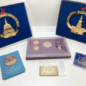 Photo of LOT 182: 1988 US Mint Proof Set, Eisenhower Memorial Dollar 1776 - 1976, 1975 UN