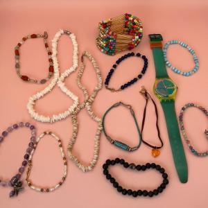 Photo of LOT 61: Swatch Watch, Shell Jewelry & Bead Bracelets