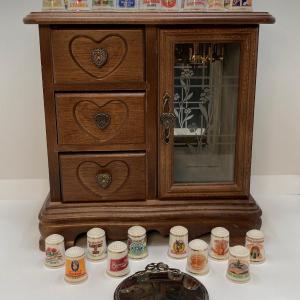 Photo of LOT 177: Wooden Jewelry Box, Mirror and Collection of Vintage Porcelain Advertis