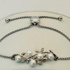 Photo of LOT 5: Silver Pearl and CZ Bracelet