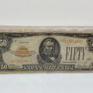 Photo of LOT 186: Vintage 1928 Gold Certificate Fifty Dollar Paper Currency